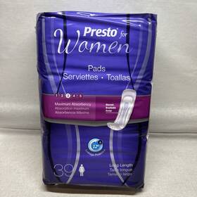 Presto 810946020358 4x Pads Incontinence Maximum Absorbency Long 156 Total