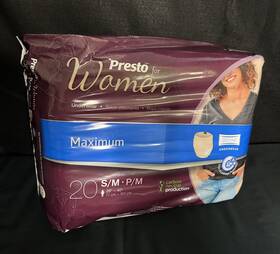 Presto 810946023106 For Women Adult Underwear 20 Ct S/m Discreet Incontinence 28-40 Inch