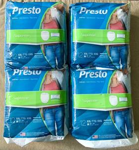 Aub25060 Presto Lot Of 48 4pk Discreet Underwear Supreme Absorbency Xxl Size 60 Inch - 80
