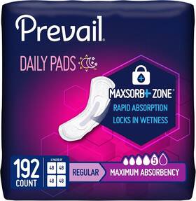 Prevail 090891600779 Daily Womens Incontinence Pad - Regular 5 Drop Absorb 192 Count
