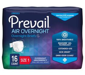 Prevail 090891946112 Air Overnight Incontinence Briefs With Tabs - Unisex Adult Disposable