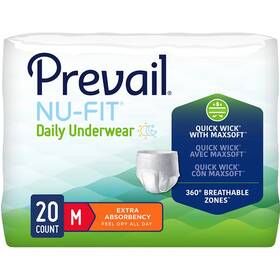 Prevail 090891953349 1 Pack 20 Count Each Nu-fit Daily Briefs Size M 32 Inch -44
