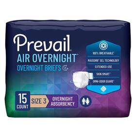 1003103896 Prevail Air Overnight Adult Incontinence Brief Size 3 / X-large Heavy Absorbency