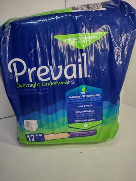 2025-399 Prevail Large Disposable Overnight Underwear 12 Count Xlg 58 Inch -68