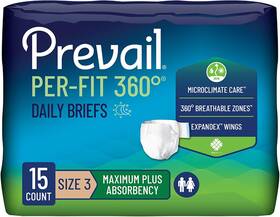 Prevail 313110961988 Per-fit 360 Incontinence Briefs Maximum Plus Absorbency Size Three 60