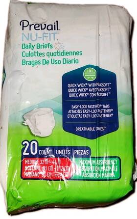 Nu-012 Prevail Nu-012/2 Nu-fit Daily Briefs Tab Size Medium 32-44 In Maximum Absorbency 20 Count