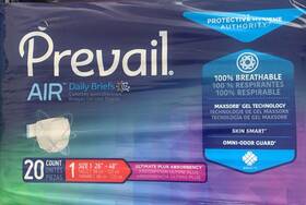 Pvbng-012ca Prevail Pvbng-012ca/1 Air Incontinence Brief Size 1 26 Inch -48 Waist Breathable 20 Ct