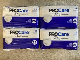 Crp-513 Procare Case Lot 4x 25 Packs Plus Unisex Protective Underwear Large L