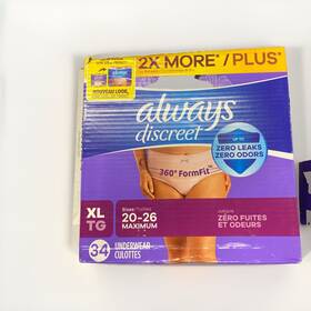 Procter & Gamble 030772026182 Always Discreet Adult Incontinence Underwear For Women Size Xl 34 Ct Open Box