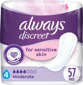Procter & Gamble 313040257274 Always Discreet Incontinence Pads For Bladder Leaks Sensitive Skin Moderate