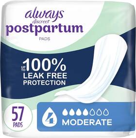 Procter & Gamble 313043769743 Always Discreet Postpartum Incontinence Pads Moderate Absorbency 57 Count