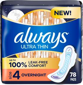 4336305511 Procter & Gamble Ultra Thin Overnight Pads With Flexi-wings Size 4 Unscented 78 Co