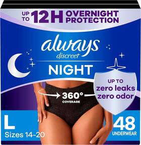 Procter & Gamble 445009322365 Always Discreet Overnight Adult Incontinence And Postpartum Bladder Leak Underwear