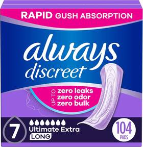 Procter & Gamble 445019455497 Always Discreet Womens Incontinence Pads Extra Absorbent 104 Count