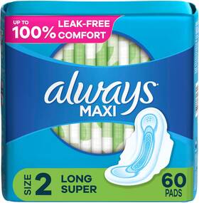 Procter & Gamble 445037630647 Always Maxi Feminine Pads For Women Size 2 Long Super Absorbency With Wings U