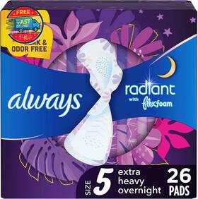 Procter & Gamble 705353690242 Radiant Flexfoam Pads For Women Size 5 Extra Heavy Overnight Absorbency 100%