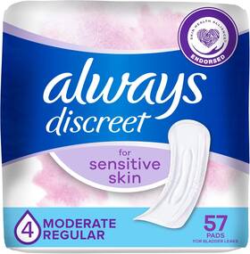 Procter & Gamble 744759301888 Always Discreet Incontinence Pads For Women With Bladder Leaks Sensitive Skin P