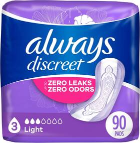 Ag9358 Procter & Gamble Always Discreet Adult Incontinence Pads For Women Light Absorbency Regular Len