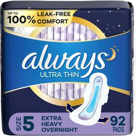Bd1324 Procter & Gamble Always Ultra Thin Feminine Pads For Women Size 5 Extra Heavy Overnight Absorb