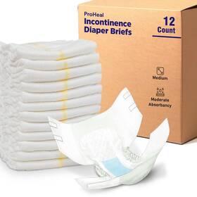 Proheal 810068986747 Medium Adult Diapers 12 Pack - Moderate Absorbency Incontinence Briefs With M