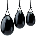 Rcz0008903 Rockcloud Black Obsidian Set Of Drilled Yoni Eggs With String
