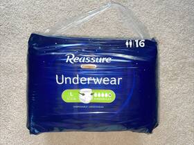 Reassure 672540021472 Full Rise Adult Overnight White Underwear Briefs Size Large 16 Count