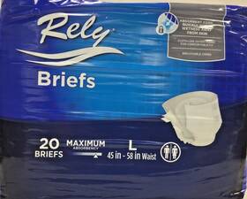Rely Rlyasb120/1 560 Total - Lot Of 28 Briefs 20 Ct Maximum Protection Underwear Large