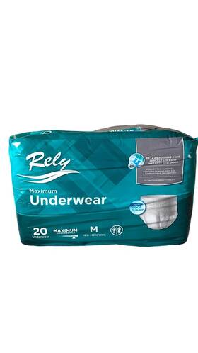 Rlyasp110 Rely Rlyasp110/1 Unisex Adult Underwear Maximum Absorbency Size Medium Pack Of 20