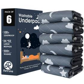 Retrona 199284716438 Washable Underpads 34 Inch X 52 Pack Of 6 Heavy Absorbency Reusable Bedwetting