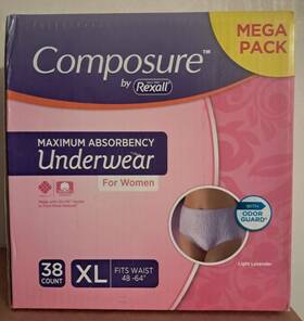 Rexall 090891948659 Composure By Maximum Absorbency Underwear For Women 38 Ct Fits Xl Ub2