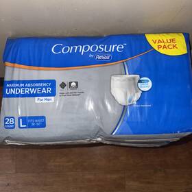 Rexall 090891949793 28 Count Men S L Composure Underwear 38 Inch -50 Maximum Absorbency Comp To Depends