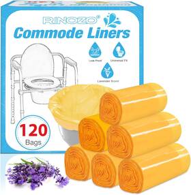 Rinozo 445002038027 Commode Liners For Bedside Portable Toilet Chair Bucket 120 Count Lavender Scent