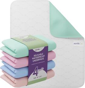 Royal Care 313106639662 Incontinence Bed Pads - 4 Pack 18 Inch X 24 Reusable Waterproof Mattress Protectors