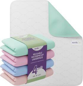 Royal Care 744759864819 Incontinence Bed Pads - 4 Pack 18 Inch X 24 Reusable Waterproof Mattress Protectors