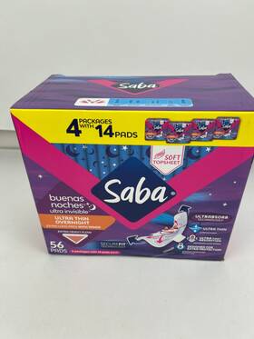 Saba 701664604718 Ultra Thin Overnight Extra Long Pads With Wings 56 New In Box