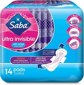 Saba 701664605654 Ultra Invisible Thin Overnight Pads With 112 Count 8 Packs Of 14