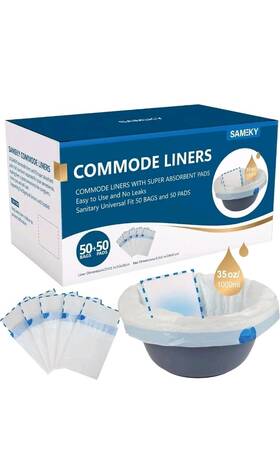 Sk-02-5050 Sameky 50 Pack Commode Liners With Absorbent Pads Count Bedside An