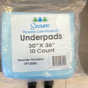 Sp13040 Secure Personal Care Products Underpads Blue 30x36in 10 Pack