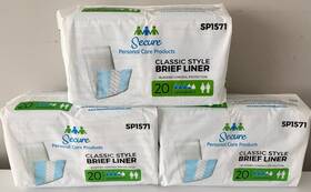 Sp1571 Secure Brief Liner - 3 Pack Of 20 Ct Each 13 Inch Pad Length Classic Style