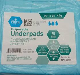 90507 Shield Line Med Pride Disposable Underpads Ultra Absorbent 25 Pads - 23 Inch X 36