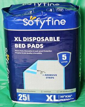 Up3036-b25 Sofyfine Xl Dispossable Bed Pads With Adhesive Strips 25 Count 30 Inch X 36