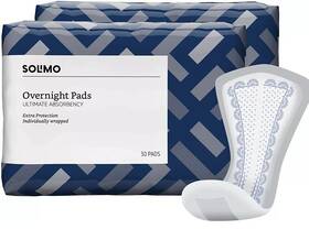 Solimo 842379156892 Incontinence Bladder Control Postpartum Pads Overnight Absorbency 60 Ct Solimo 842379156892 Incontinence Bladder Control Postpartum Pads Overnight Absorbency 60 Ct