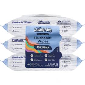 Sqp0110 Squatty Potty Flushable Wipes - 3 Pack 150 Total 99% Water And Plant-bas