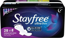 07045 Stayfree Ultra Thin 28 Count Overnight With Wings 2 Pack