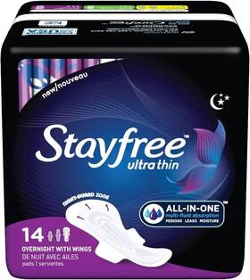 07046 Stayfree Ultra Thin 14 Count Overnight With Wings 2 Pack
