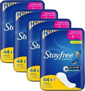 00078300025955 Stayfree 078300025955 Ultra Thin Regular Pads For Women Wingless 44 Count Pack Of 4