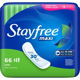 Stayfree 078300070238 Maxi Pads For Women Super - 66 Count