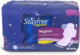 102002186 Stayfree Secure Night Cottony Soft Sanitary Pads For Women Pack Of 18 Medium