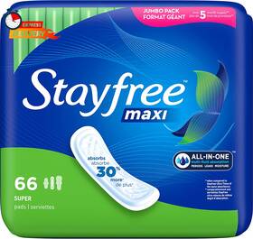 Stayfree 445026722704 Maxi Pads For Women Super - 66 Count