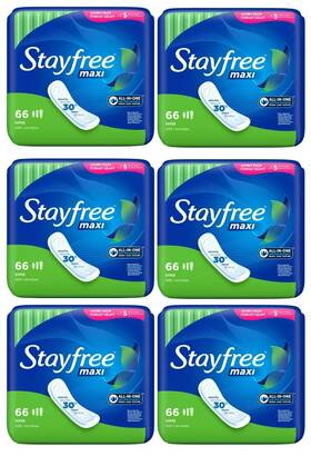 Stayfree 705353661921 Maxi Super Pads Wingless Absorbs 30% More 6 Packs Of 66 396